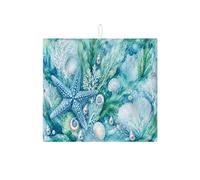 Tappetino scolapiatti con stella marina nautica per cucina, blu oceano corallo assorbente, tappetino scolapiatti estivo in microfibra costiera per bar 40,6 x 45,7 cm