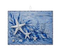Tappetino scolapiatti con stella marina oceanica per bancone della cucina, tappetino assorbente blu costiero, tappetino scolapiatti estivo in microfibra nautica per protezione da bar, 45,7 x 61 cm