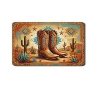 Tappetino scolapiatti con stivali occidentali, per bancone della cucina, tappetino scolapiatti in gomma assorbente marrone rustico, tappetino scolapiatti in pelle sintetica sud-occidentale autunnale