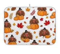 Tappetino scolapiatti con tacchini, cappelli e zucche, reversibile, tappetino scolapiatti da cucina, 45,7 x 61 cm