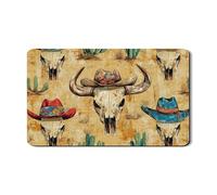 Tappetino scolapiatti con teschio di mucca, per bancone della cucina, design rustico western cowboy, in gomma assorbente, tappetino scolapiatti per cucina e bancone della cucina, 30,5 x 50,8 cm
