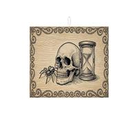 Tappetino scolapiatti con teschio e clessidra per bancone della cucina, tappetino assorbente nero e beige, tappetino scolapiatti in microfibra vintage per Halloween, 40,6 x 45,7 cm