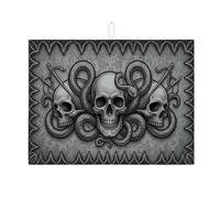 Tappetino scolapiatti con teschio e serpente, per bancone della cucina, nero vintage, assorbente, tappetino scolapiatti per Halloween, in microfibra scura, per bar, 45,7 x 61 cm