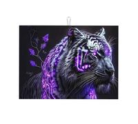 Tappetino scolapiatti con tigre bianca e pianta viola, in microfibra, grande tappetino scolapiatti per bancone della cucina, tappetino super assorbente, tappetino per scolapiatti facile da pulire