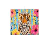 Tappetino scolapiatti con tigre tropicale per bancone della cucina, tappetino assorbente per scolapiatti floreale, tappetino estivo in microfibra per proteggere il bancone della cucina, 40,6 x 45,7 cm