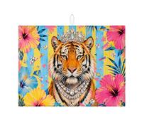 Tappetino scolapiatti con tigre tropicale per bancone della cucina, tappetino assorbente per scolapiatti floreale, tappetino estivo in microfibra per proteggere il bancone della cucina, 45,7 x 61 cm