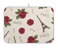 Tappetino scolapiatti con Torre Eiffel, stile vintage, per la decorazione della cucina di casa, 45,7 x 40,6 cm