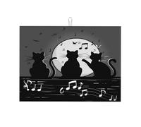 Tappetino scolapiatti con tre note musicali a forma di gatto e luna, assorbente, per bancone della cucina, tappetino scolapiatti antiscivolo, 45,7 x 61 cm