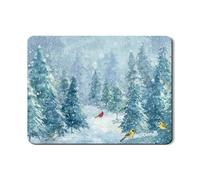Tappetino scolapiatti con uccelli invernali per bancone della cucina, in gomma assorbente, motivo foresta innevata blu, tappetino scolapiatti in pelle PU, 45,7 x 61 cm