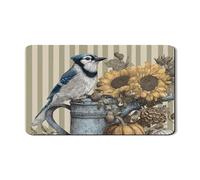 Tappetino scolapiatti con uccellini e girasoli per bancone della cucina, tappetino in gomma assorbente vintage Blue Jay, tappetino scolapiatti in pelle PU naturale stagionale 30,5 x 50,8 cm