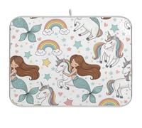 Tappetino scolapiatti con unicorno e sirena, per bancone della cucina, 45,7 x 61 cm, assorbente, reversibile, grande tappetino da cucina