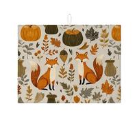 Tappetino scolapiatti con volpe autunnale per bancone della cucina, simpatiche volpi e foglie, assorbente, tappetino scolapiatti in microfibra, per proteggere bar, 45 x 61 cm