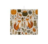 Tappetino scolapiatti con volpe autunnale per bancone della cucina, simpatiche volpi e foglie, assorbente, tappetino scolapiatti in microfibra, per proteggere bar, 40,6 x 45,7 cm