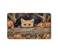 Tappetino scolapiatti con volpe e zucca di Halloween, per cucina, grazioso gatto e foglie autunnali, tappetino in gomma assorbente, tappetino per asciugare in pelle PU autunnale, 30,5 x 50,8 cm