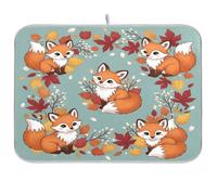 Tappetino scolapiatti con volpe, reversibile, assorbente, resistente al calore, 40,6 x 45,7 cm, colore: grigio
