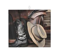 Tappetino Scolapiatti Cowboy Black Hat Western Boots Printed Tappetini Per Posate Reversibile Facile Da Pulire Tappetino Lavello, Per Scolapiatti, Vetro, Piastra, 41x46cm