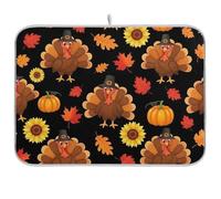 Tappetino scolapiatti da 45,7 x 61 cm, assorbente, reversibile, con tacchini in stile cartone animato, tappetino da cucina