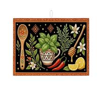 Tappetino scolapiatti da cucina a base di erbe per piano di lavoro, tappetino assorbente nero botanico scolapiatti, tappetino scolapiatti rustico vintage in microfibra per decorazione bancone della