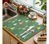 Tappetino scolapiatti da cucina a forma di albero di Natale, 1 pezzo, grazioso verde semplice, dipinto a mano, assorbente, tappetino scolapiatti per lavello da cucina, 45,7 x 61 cm
