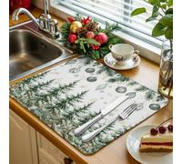 Tappetino scolapiatti da cucina con albero di Natale, 1 pezzo, invernale, campagna, campagna, verde, foresta verde, pino, fiocco di neve, tappetino scolapiatti per lavello da cucina, 45,7 x 61 cm