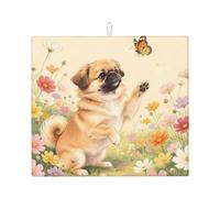 Tappetino scolapiatti da cucina con cane e farfalla, 40,6 x 45,7 cm, beige | Cuscinetto di drenaggio assorbente assorbente della stuoia di Microfiber del contatore della cucina per i piatti utensili