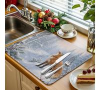 Tappetino scolapiatti da cucina con foresta invernale, 1 pezzo, rustico, con neve, natura selvaggia, colore marrone, assorbente, tappetino scolapiatti per lavello da cucina, 40,6 x 45,7 cm