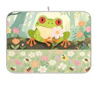 Tappetino scolapiatti da cucina con motivo a rana e fiori, XL, 45 x 61 cm