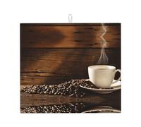 Tappetino scolapiatti da cucina con motivo a tazza e chicchi di caffè, asciuga rapidamente i piatti, 41 x 46 cm, elegante tappetino decorativo da cucina