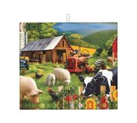 Tappetino scolapiatti da cucina con motivo animali della fattoria, asciuga rapidamente i piatti, 41 x 46 cm, elegante tappetino decorativo da cucina