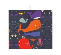 Tappetino scolapiatti da cucina con motivo di polipo, balena oceanica, asciuga rapidamente i piatti, 41 x 46 cm, elegante tappetino decorativo da cucina
