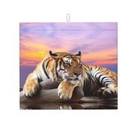 Tappetino scolapiatti da cucina con motivo tigre sdraiata su legno, per asciugare rapidamente i piatti, 41 x 46 cm, elegante tappetino decorativo da cucina