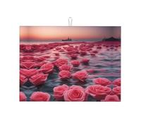 Tappetino scolapiatti da cucina con stampa di rose sul mare, 45,7 x 61 cm, adatto per posizionare piccoli elettrodomestici in cucina
