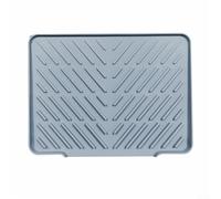 Tappetino scolapiatti da cucina in silicone con creste rialzate e base antiscivolo, con bordo di scarico per dirigere l'acqua lontano dalle superfici (grigio)