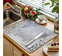 Tappetino scolapiatti da cucina invernale, motivo natalizio, 1 pezzo, con sentiero di campagna francese, passerella innevata, albero di pino, tappetino assorbente scolapiatti per lavello da cucina