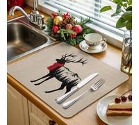 Tappetino scolapiatti da cucina natalizio invernale, 1 pezzo, con sagoma di cervi, foresta, montagna, tessuto assorbente, tappetino scolapiatti per lavello da cucina, 40,6 x 45,7 cm