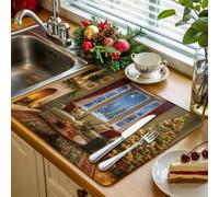 Tappetino scolapiatti da cucina natalizio invernale, 1 pezzo, rustico, luminoso, finestra a baia, divano, albero di Natale, tappetino assorbente scolapiatti per lavello da cucina, 40,6 x 45,7 cm