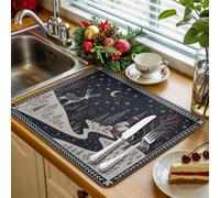 Tappetino scolapiatti da cucina per la notte invernale, 1 pezzo, con foresta di campagna, cervi, pini, luna, fiocco di neve, tappetino assorbente scolapiatti per lavello da cucina, 40,6 x 45,7 cm