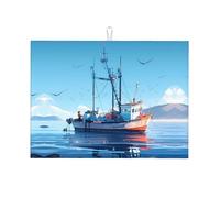 Tappetino scolapiatti da cucina stampato a forma di nave marina, 45 x 61 cm, adatto per posizionare piccoli elettrodomestici in cucina