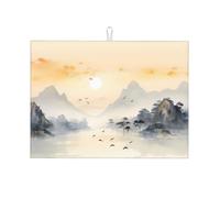 Tappetino scolapiatti da cucina stampato con illustrazione di montagna del tramonto, 45,7 x 61 cm, adatto per posizionare piccoli elettrodomestici in cucina