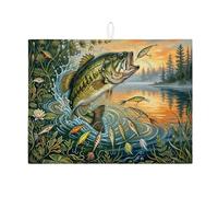 Tappetino scolapiatti da pesca per bancone della cucina, tappetino assorbente per scolapiatti in microfibra ispirato alla natura per protezione bar 45,7 x 61 cm