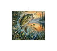 Tappetino scolapiatti da pesca per bancone della cucina, tappetino assorbente per scolapiatti in microfibra ispirato alla natura per proteggere bar, 40,6 x 45,7 cm
