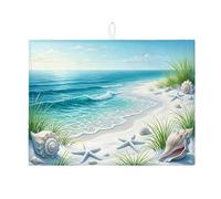 Tappetino scolapiatti da spiaggia per bancone della cucina, con conchiglie blu oceano, assorbente, tappetino scolapiatti in microfibra costiera estiva per protezione da bar, 45,7 x 61 cm