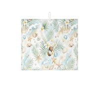 Tappetino scolapiatti da spiaggia per bancone della cucina, conchiglie costiere e foglie di palma, tappetino assorbente in microfibra Summer Ocean per protezione della cucina, 40,6 x 45,7 cm