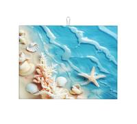 Tappetino scolapiatti da spiaggia, stella marina, conchiglia, assorbente, per bancone della cucina, tappetino scolapiatti antiscivolo, 45,7 x 61 cm