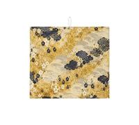 Tappetino scolapiatti dorato e blu navy per bancone della cucina, tappetino assorbente per scolapiatti floreale, tappetino scolapiatti in microfibra asiatica autunnale per protezione bar 40,6 x 45,7