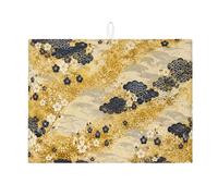 Tappetino scolapiatti dorato e blu navy per bancone della cucina, tappetino assorbente per scolapiatti floreale, tappetino scolapiatti in microfibra asiatica autunnale per protezione bar 45,7 x 61 cm