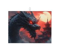 Tappetino scolapiatti Dragon Black per bancone della cucina, in microfibra, assorbente, riutilizzabile, lavabile, extra large, 45,7 x 61 cm