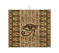 Tappetino scolapiatti egiziano Ankh Occhio di Horus Dio dell'Egitto Geroglifici 16"" x 18"" in, assorbente in microfibra per piano di lavoro della cucina, multiuso, scolapiatti per lavello, nero