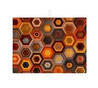 Tappetino scolapiatti esagonale rustico per bancone della cucina, tappetino assorbente geometrico marrone, tappetino scolapiatti in microfibra autunnale per bar 45,7 x 61 cm