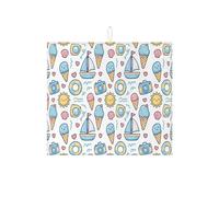Tappetino scolapiatti estivo per bancone della cucina, grazioso motivo gelato e barca a vela, tappetino assorbente per scolapiatti in microfibra estetica da spiaggia, 40,6 x 45,7 cm
